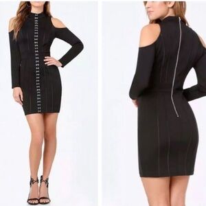 Bebe Black Cold Shoulder Bodycon Dress Hook & Eye Details, Size XS, NWOT